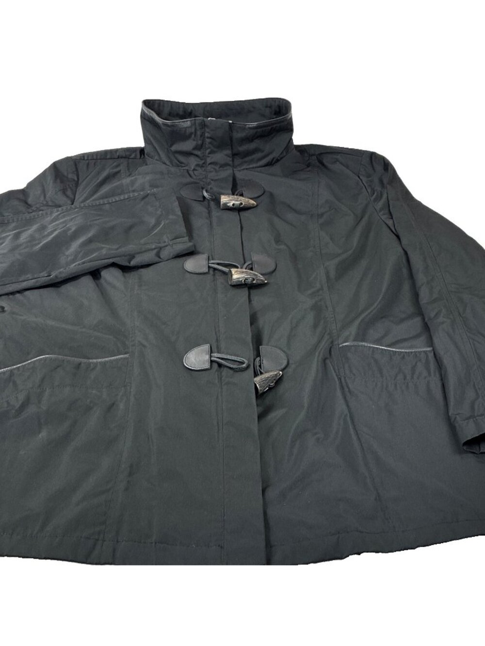 Rainforest Men XL Black Toggle Button Jacket Genuine Leather Trim Shell No Liner